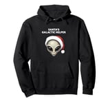 Santas Galactic Helper Grey Alien Head Santa Hat UFO UAP Pullover Hoodie