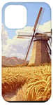 iPhone 12 Pro Max Wheat Fields With Windmills Landscape Vintage Graphic Case