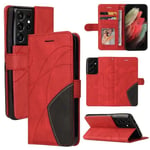 Etui Samsung Galaxy S21 Ultra Portefeuille Pochette Housse pour Samsung Galaxy S21 Ultra Protection Housse Rouge