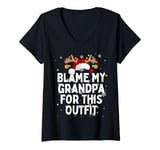 Womens Blame My Grandpa For This Funny Saying Christmas Lights Xmas V-Neck T-Shirt