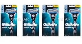 4 X Gillette Mach 3 Razor Handles + 4 Shaving Blade Head New