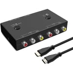 2-porttinen Av-HDMI-muunnin Dual Av-HDMI-sovitin Rca-HDMI-sovittimen tuki 16:9/4:3 Yhteensopiva Wii-, N64-, Ps2-, Vhs-, VCR-Dvd-soittimen jne.