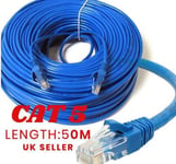 RJ45 Ethernet Cat5e Network Cable LAN Patch Blue SKY Modem Router Extension 50m