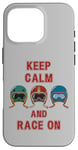 Coque pour iPhone 16 Pro Casque rétro vintage, Go Kart Car Racing, Keep Calm & Race On