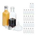 Relaxdays Mini Bouteilles en Verre, Lot de 24, Petites fioles à remplir, 100 ML, Bouchon à vis, Transparent/argenté