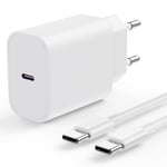 Chargeur Rapide iPhone 16 15 Pro, Chargeur iPhone USB C 20W avec 2M USB C Câble pour Apple iPhone 16 Pro Max/15/15 Plus/iPad Pro/Air/Mini/Samsung, Type C 2m Cable Adaptateur Secteur Mural Alimentation