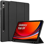 EasyAcc Coque Compatible avec Samsung Galaxy Tab S9 FE 10,9Pouces/S9 11 Pouces 2023 avec Pen Porte-Stylet,Étui de Protection Ultra Fin Housse en TPU avec Auto Réveil/Sommeil, Noir