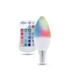 Fjernstyret LED-lampe med RGB, E14, C37, 5W