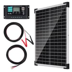 [25W Panneau Solaire 12V Kit] Panneau Solaire 25W 12V Monocristallin Set: 25W Panneau Solaire+Régulateur de Charge 10A+Câble avec Pinces Crocodiles+Batterie Câble pour Camping RV Bateau Caravane