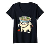 Womens Kawaii Puppy Japan Food Ramen Baby Dog Pho Bo Bowl V-Neck T-Shirt