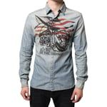 GALLIANO Shirt Light Blue Printed Cotton Denim Long Sleeves 38/US15/XS 400usd