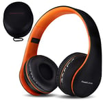 PowerLocus Wireless Bluetooth Over-Ear Stereo Foldable Headphones, Wired Headsets Noise Cancelling with Built-in Microphone for iPhone, Samsung, LG, iPad (Orange)