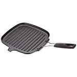 Le Creuset Enamelled Cast Iron Square Grill Pan, For Low Fat Cooking On All Hob Types Including Induction, 24 cm, Matte Black, 20054000000400