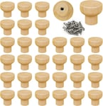 30 Pcs Rond Bouton de Tiroir en Bois, Boutons D'armoire en Bois, Boutons de Meubles en Bois non Finis avec 30 Pcs Vis pour Tiroir, Cabinet, Armoire, Penderie