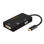 CableCreation Hub USB C 3 en 1 mâle vers DVI 4K VGA femelle Adaptateur USB C Type-C vers DVI/VGA pour MacBook(Pro)iPad Pro, Noir