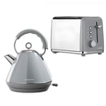 Daewoo Kensington Collection, Kettle And Toaster Set, 1.7 Litre Pyramid Kettle With Matching 2 Slice Toaster, Safety Features, Easy Cleaning, Cohesive Kitchen Set, Grey