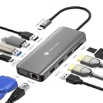 NOVOO Hub USB C avec Double HDMI 4K, Station d'accueil USB C 11 en 1 avec RJ45 Gigabit Ethernet, 2 USB 3.0, 2 USB 2.0, VGA, Type C 100 W PD, Cartes SD/TF Adaptateur pour MacBook Pro/Air, Dell, Lenovo