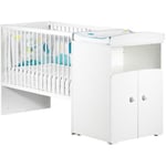 Lit bébé combiné évolutif - BABY PRICE - Basic - Blanc - Bouton cœur blanc -60 x 120 cm