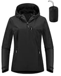 Outdoor Ventures Women's Waterproof Jackets Ladies Lightweight Windproof Packable Rain Jacket Raincoat Outdoor Windproof Running Golf Cycling Softshell Jacket with Hood Black M/UK 12