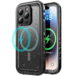 SPORTLINK Coque pour iPhone 14 Pro Étanche Antichoc - pour Magsafe 360 degres Incassable Militaire Intégrale Case/Bumper [IP68 Waterproof/Imperméable] Antipoussière [avec Protection Camera+Écran]-Noir