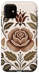 Coque pour iPhone 11 Rose florale botanique, style bohème minimaliste, roses d'amour