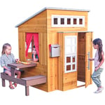 KidKraft Modern Wooden Playhouse for Kids, Outdoor Play House with Toy Kitchen and Garden Furniture for Children, 00182