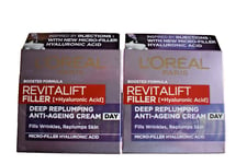 2X L'Oreal Revitalift Filler Renew Hyaluronic Acid Anti-Ageing Day Cream 50ml