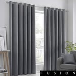 Fusion Strata Woven Eyelet Lined Curtains, Charcoal, 66 x 54 Inch, 100% Polyester, W168cm (66") x D137cm (54")