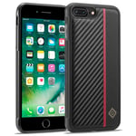 LC.IMEEKE iPhone 7 Plus/iPhone 8 Plus Kuori Hiilikuiturakenne Punainen raita Musta