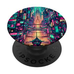 Cyberpunk Cityscape Futuriste Lumineux Retrofuturism PopSockets PopGrip Adhésif