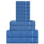 Sweet Needle Ensemble de Serviettes en Coton Super Doux 600 g/m, Bleu Electrique - 2 Bain, 2 Mains et 6 Lavage/Visage - Accessoires de Salle de Bain, Douche et Usage Quotidien