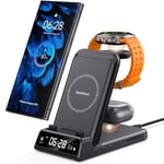 SwanScout Charging Station for Samsung S24 Ultra/Watch Ultra, SwanScout 703S, 3 in 1 Wireless Charger Stand for Samsung S24+/S24/S23/S22/Fold 6, Galaxy Watch 7/6/5/4, Galaxy Buds (No Adapter)