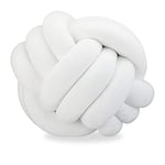 Relaxdays 10025428_49, coussin canapé noué, décoratif, scandinave, Oreiller d’ornement nœud, Ø 25 cm, blanc, polyester, mousse, 25 x 25 x 25 cm