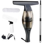 Window Vacuum Cordless Window Vac with Telescopic Handle, Spray Bottle and 280mm Blade, Suitable for Windows, Tiles, Mirrors and Glass, Electric Window Cleaning Helper, Black