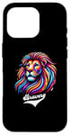 Coque pour iPhone 16 Pro Lion coloré avec inscription « Bravery »