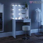 Vicco Coiffeuse table de maquillage Dekos avec miroir Blanc + tabouret+LED