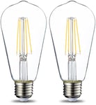 Amazon Basics Lot de 2 ampoules LED vintage Culot Edison E27 ST64 7 W (équivalent 60 W) Filament transparent Intensité non variable