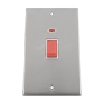 Cooker Switch w/Neon 45 Amp - Tall Plate - Satin Matt Chrome Square - White Insert