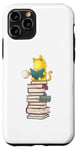 Coque pour iPhone 11 Pro Kawaii Cat Reading Book Stack Cute Bookworm T-shirt graphique