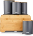 Tower Scandi Black Bread Bin, Canisters Biscuit Barrel Kitchen Storage Set