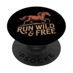 Horse Running Horse Run Free Sign Run Wild Meme Vintage Rétro PopSockets PopGrip Adhésif