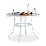 Relaxdays Ronde Verre STRUK Trou Parasol Table de Bistrot 102cm Balcon Jardin 4 Places Anti-Pluie Blanc, Weiß, 102x102x71 cm