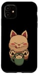 Coque pour iPhone 11 Kawaii Kitty Latte Little Mouse Tasse à café Motif chat