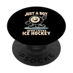 Just a Boy Who Loves Palet de hockey sur glace pour garçon PopSockets PopGrip Adhésif