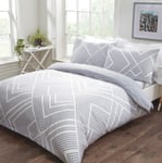Sleepdown Striped Geometric Grey Reversible Easy Care Duvet Cover Quilt Bedding Set with Pillowcase - Single (135cm x 200cm)