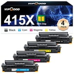 VIPGOOD 415X Cartouches de Toner Compatible pour HP 415X 415A Toner pour Laserjet Pro MFP M479fdw M479dw M479fdn M479fnw M479 M454 W2030X W2031X W2032X W2033X (Noir Cyan Jaune Magenta, Pack de 4)