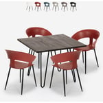 Ahd Amazing Home Design - Ensemble 4 Chaises et 1 Table 80x80cm Industriel Design Moderne Restaurant Cuisine Maeve Dark Couleur: Rouge