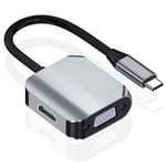 Adaptateur VGA Compatible USB C vers HDMI,Convertisseur Vidéo 4K,2 en 1,Type C vers VGA,Compatible HDMI,Compatible avec Ordinateur Portable - Type Grey