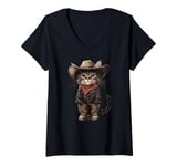 Womens Black Cat in Cowboy Boots V-Neck T-Shirt