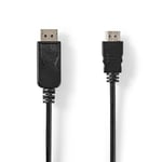 NEDIS Câble DisplayPort | Connecteur DisplayPort | Connecteur HDMI™ | 4K @ 30Hz | Nickelé | 2.00 m | Rond | PVC | Noir | Crochet de suspension